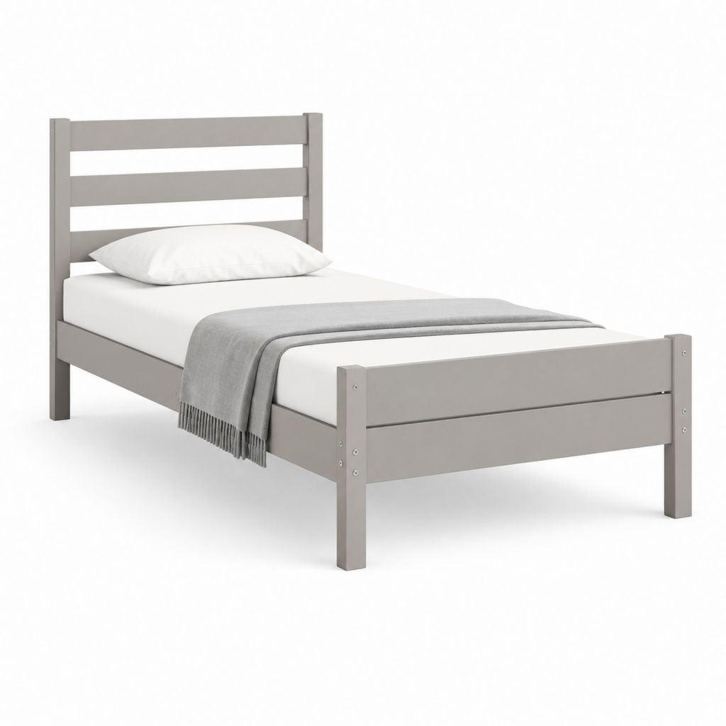 Lit simple rectangulaire en pin massif gris 90 x 190 cm