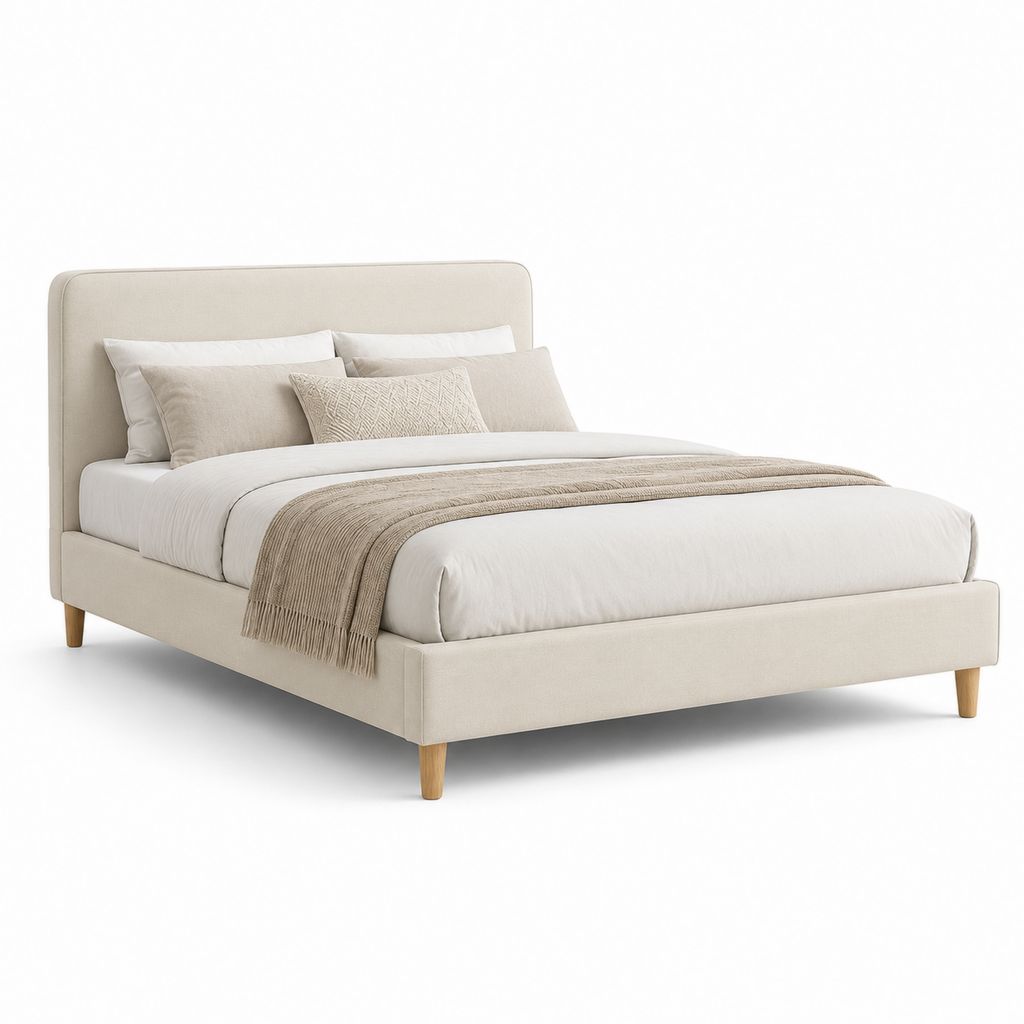 Lit double avec cadre rectangulaire beige en polyester 160 x 200 cm