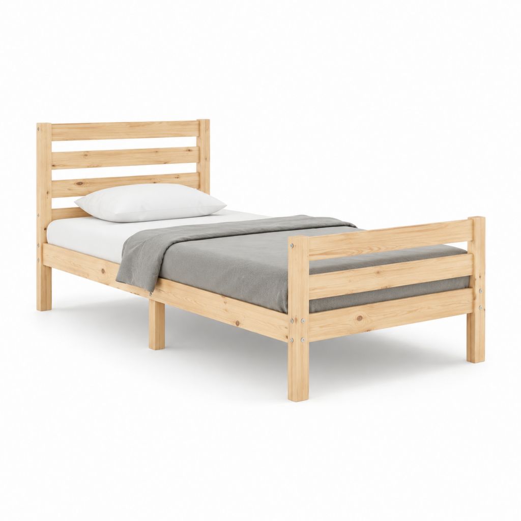 Lit simple avec cadre en pin massif naturel rectangulaire 90 x 190 cm