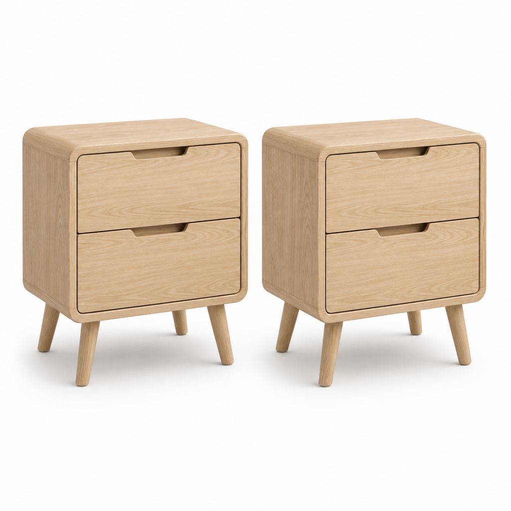 Lot de 2 tables de chevet à 2 tiroirs chêne clair en MDF plaqué chêne 40 x 35 x 55 cm