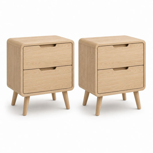 Lot de 2 tables de chevet à 2 tiroirs chêne clair en MDF plaqué chêne 40 x 35 x 55 cm