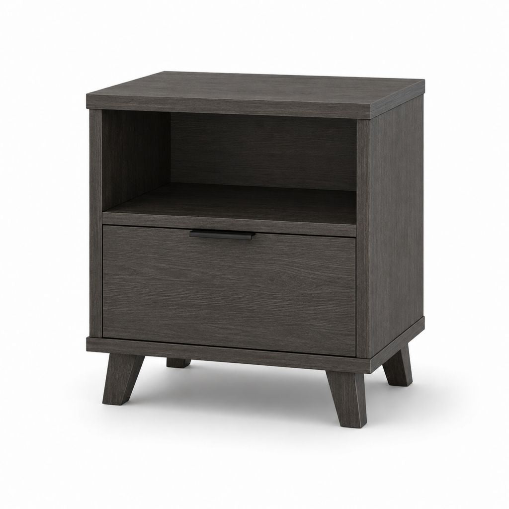 Table de chevet gris anthracite en panneaux de particules mélaminés avec tiroir et niche ouverte 50 x 40 x 60 cm