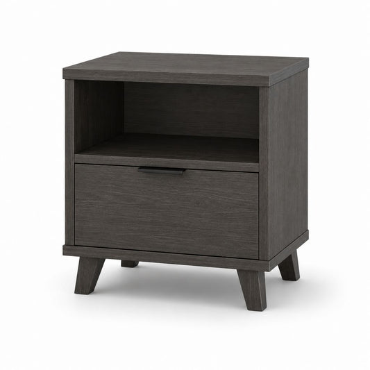 Table de chevet gris anthracite en panneaux de particules mélaminés avec tiroir et niche ouverte 50 x 40 x 60 cm