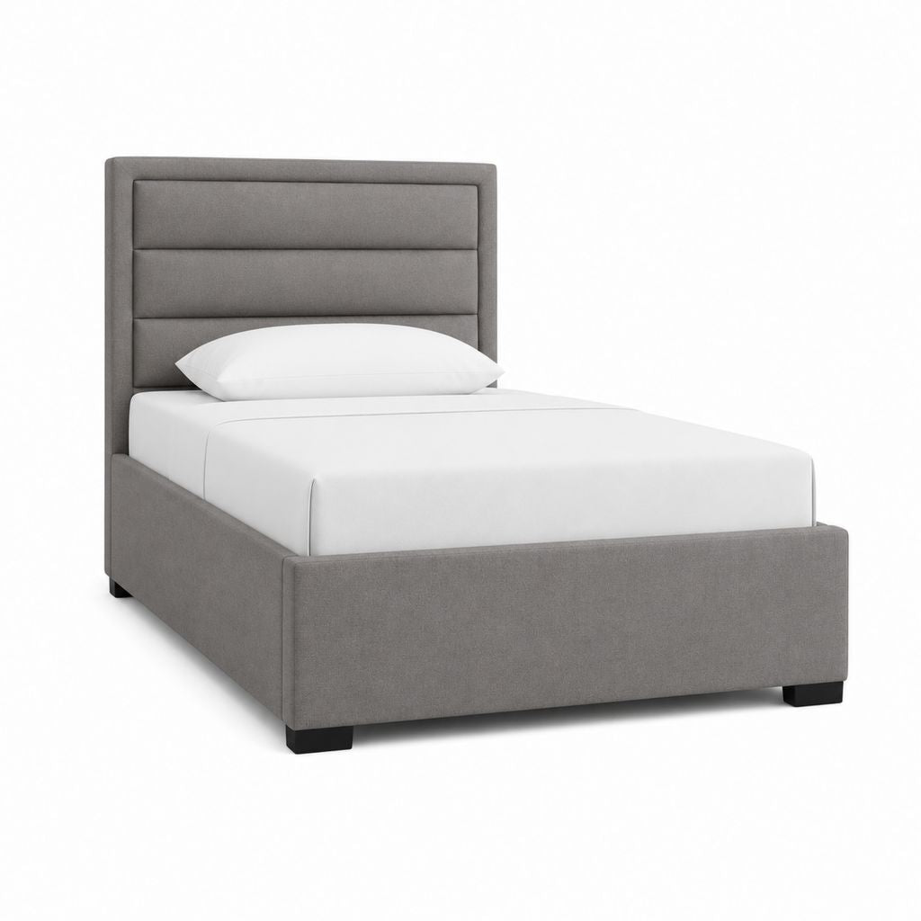 Lit simple capitonné gris en polyester avec tête de lit 90 x 190 cm