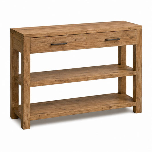 Console d'entrée en pin massif marron avec 2 tiroirs et 2 étagères 110 x 35 x 75 cm
