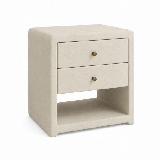 Table de chevet 2 tiroirs beige en MDF rembourré polyester rectangulaire 50 x 40 x 60 cm