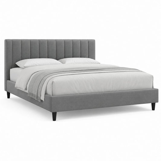Lit double gris en polyester capitonné 160 x 200 cm avec tête de lit