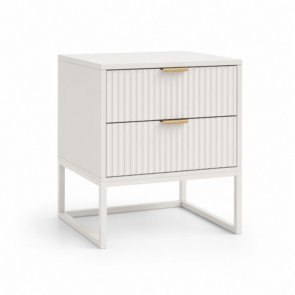 Table de chevet rectangulaire 2 tiroirs blanche en MDF et acier 50 x 40 x 60 cm