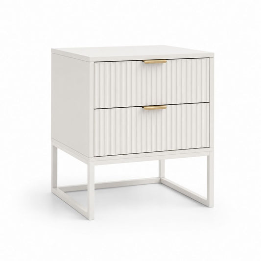 Table de chevet rectangulaire 2 tiroirs blanche en MDF et acier 50 x 40 x 60 cm