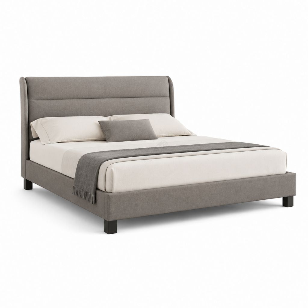 Lit double cadre de lit rectangulaire gris en polyester 160 x 200 cm