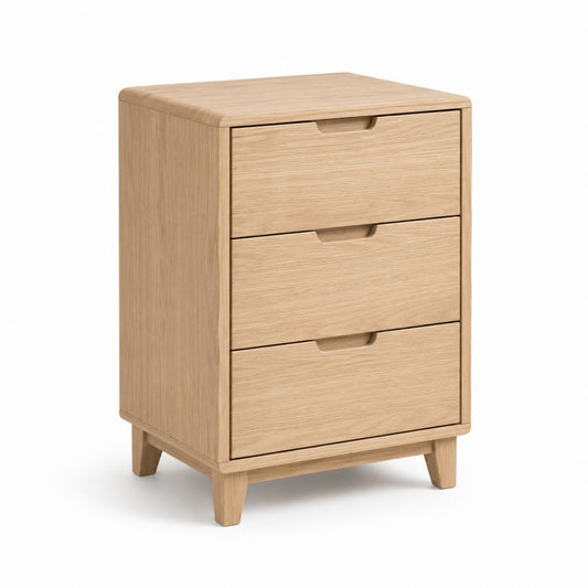 Table de chevet à 3 tiroirs chêne clair en MDF plaqué chêne 45 x 35 x 65 cm